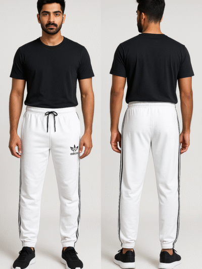 Men’s White Joggers – Classic 3 Stripes