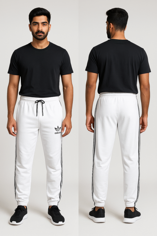Men’s White Joggers – Classic 3 Stripes