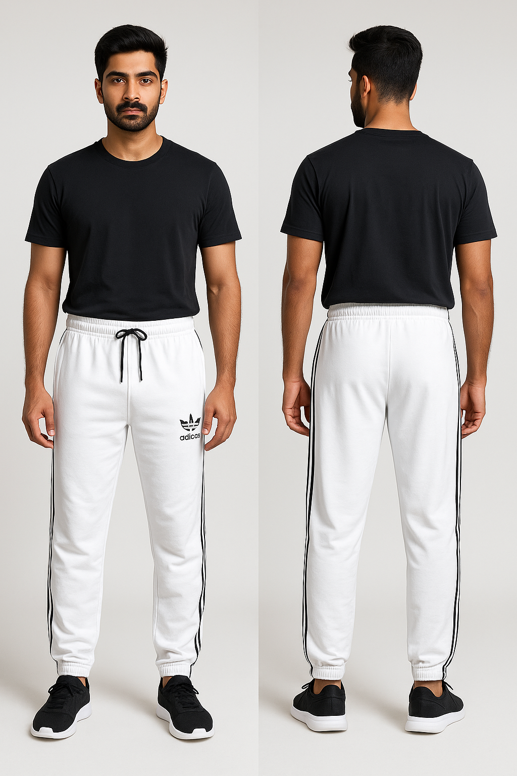 Men’s White Joggers – Classic 3 Stripes