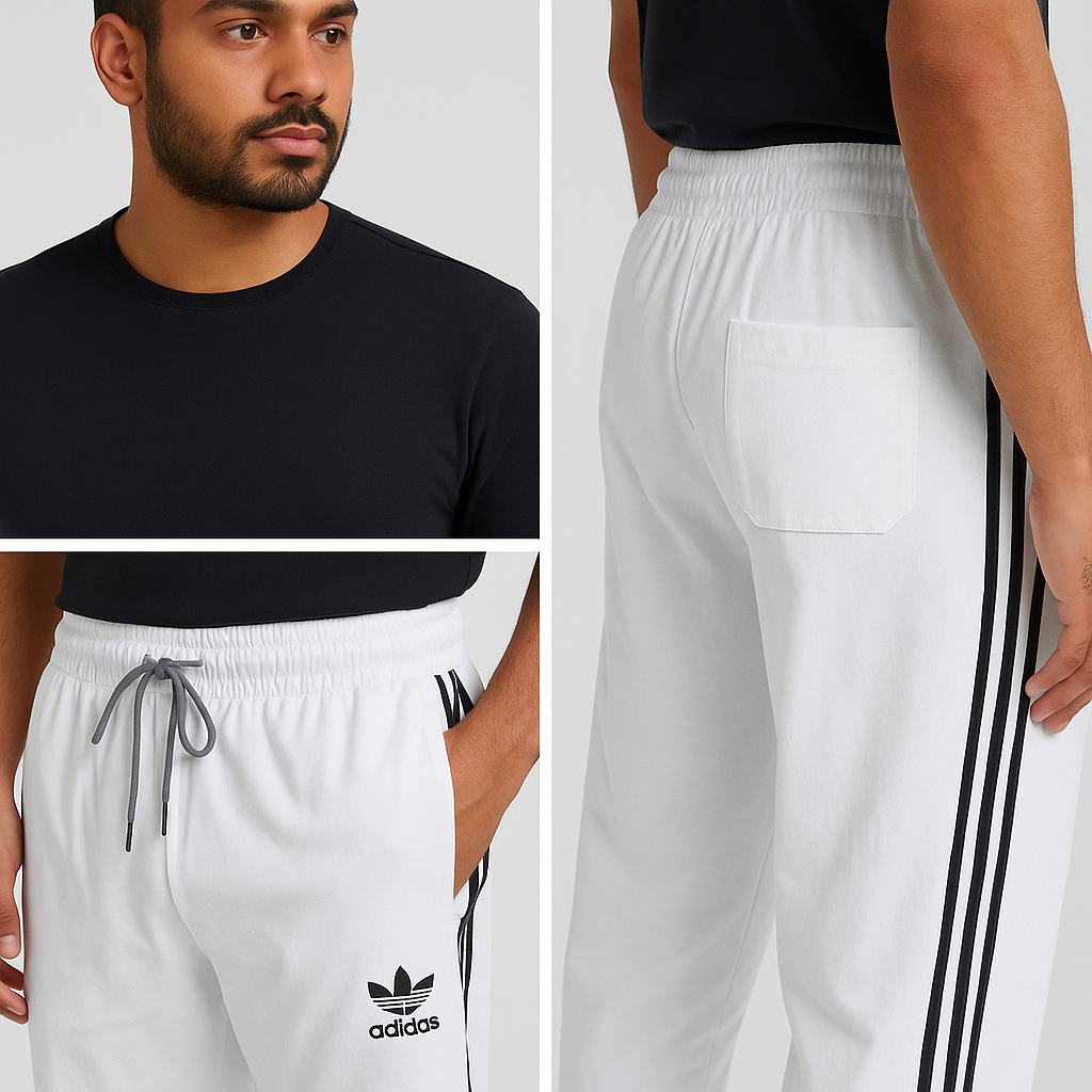 Men’s White Joggers – Classic 3 Stripes - Image 3