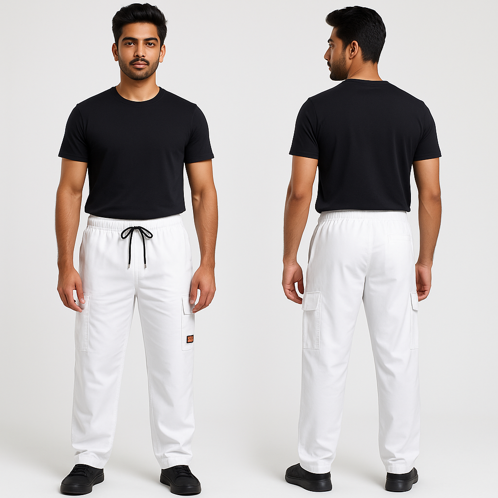 Men’s White Cargo Joggers – Urban Streetwear