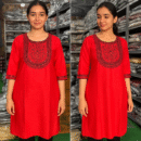 Elegant Cotton Kurti & Dress Collection - Red with Black Embroidered Kurti 🔴