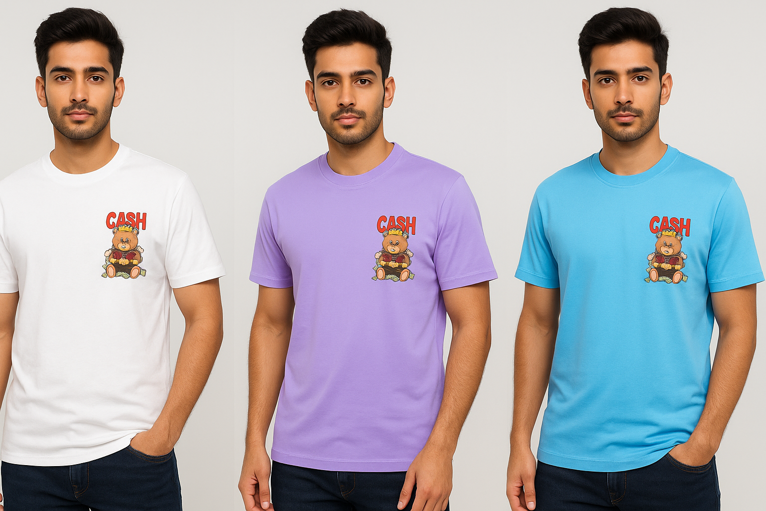 Couple Round-Neck "CASH Bear" T-Shirt Combo - Image 6
