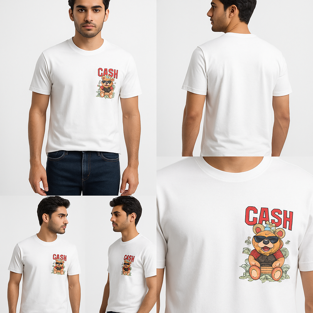 Couple Round-Neck "CASH Bear" T-Shirt Combo - Image 5