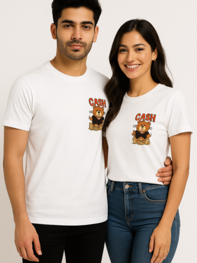 Couple Round-Neck "CASH Bear" T-Shirt Combo
