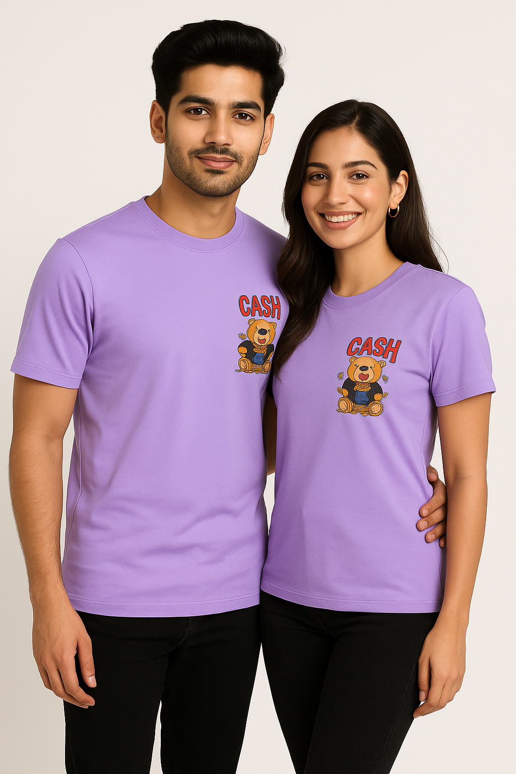 Couple Round-Neck "CASH Bear" T-Shirt Combo - Image 3
