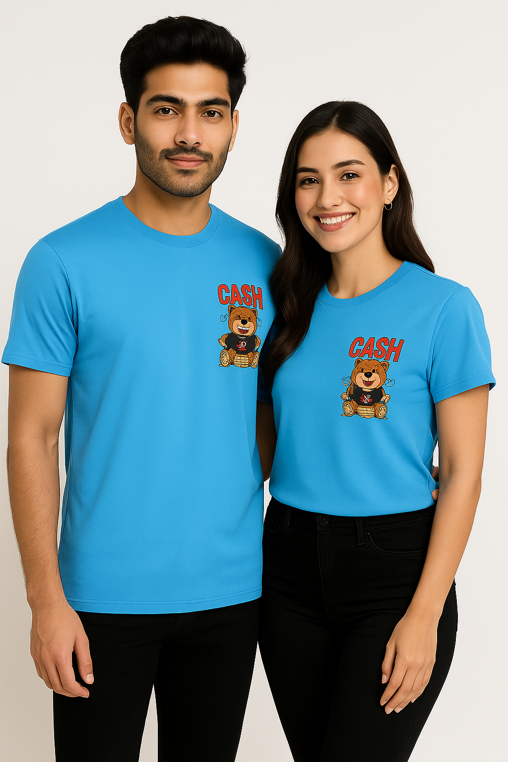 Couple Round-Neck "CASH Bear" T-Shirt Combo - Image 4
